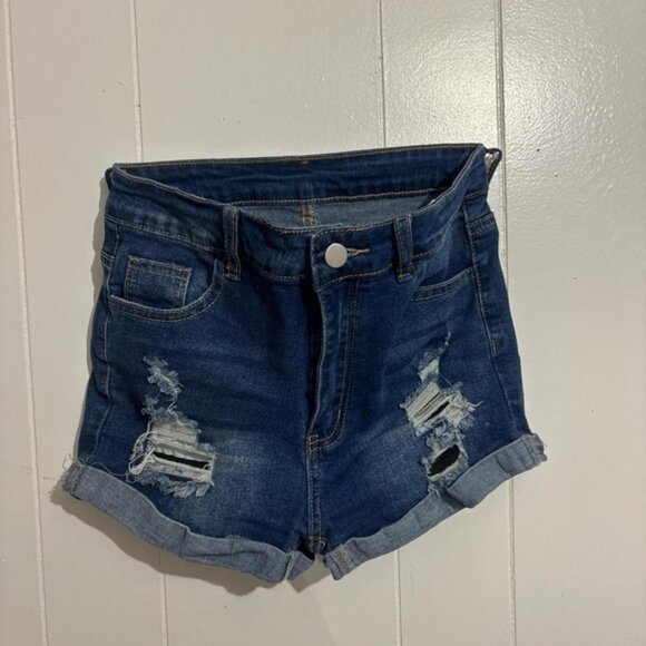 SHEIN Blue Distressed Jean Shorts - Picture 1 of 3